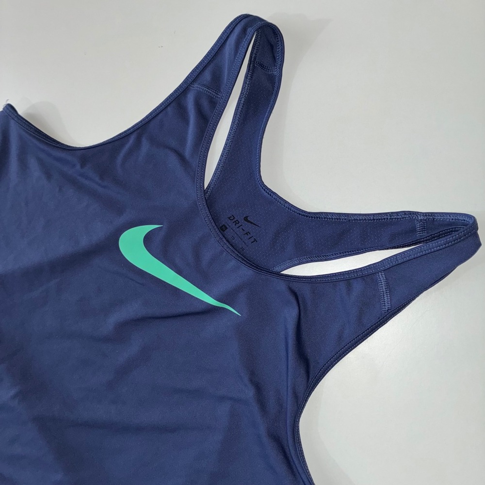 Nike Dri-FIT Womens XL Racerback Tank Top Blue Teal Swoosh Athletic Workout
